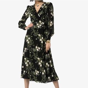 Reformation black and green floral print wrap dress